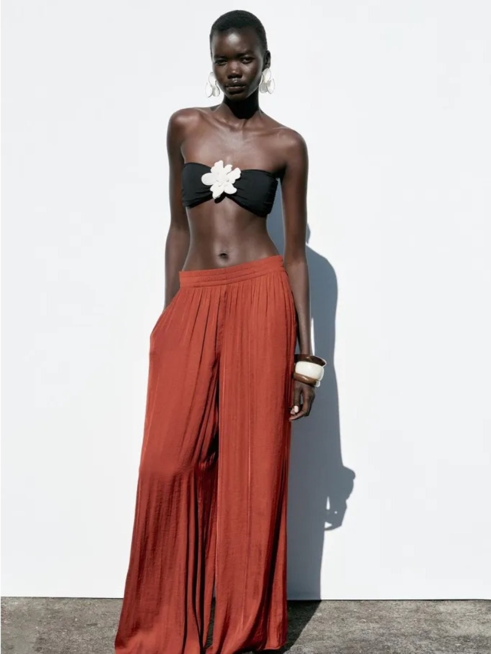 Zara Wide-Leg Pull-On Pants in Rust